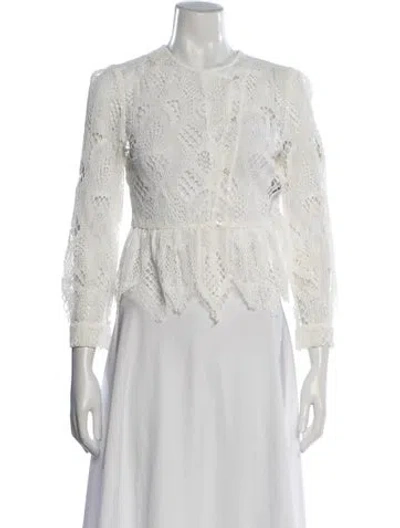 Pre-owned Maje Lace Pattern Crew Neck Sweater In White