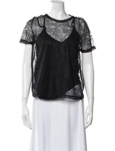 Pre-owned Maje Lace Pattern Crew Neck Top In White