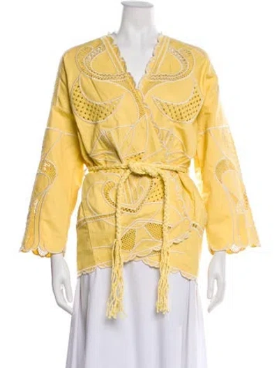 Pre-owned Maje Lace Pattern Evening Jacket In Yellow