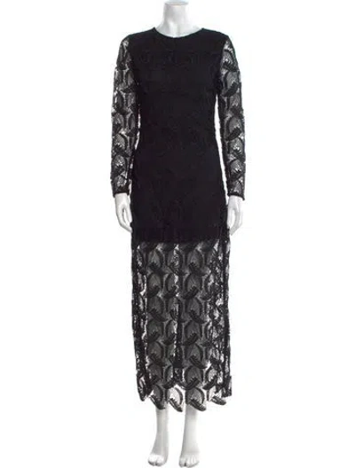Pre-owned Maje Lace Pattern Long Dress In Black
