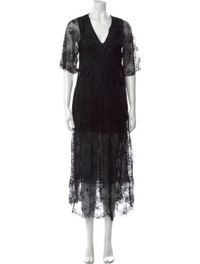 Pre-owned Maje Lace Pattern Long Dress In Black