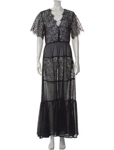 Pre-owned Maje Lace Pattern Long Dress In Black