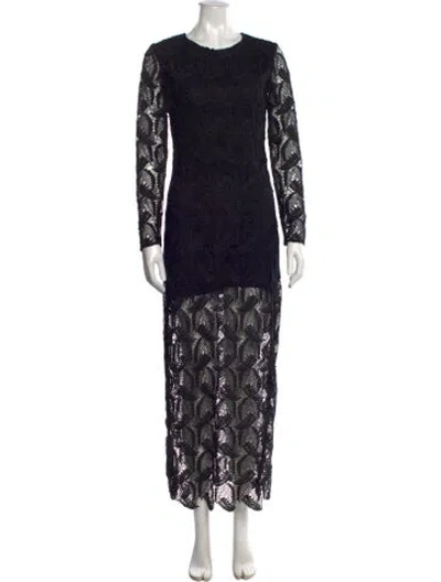 Pre-owned Maje Lace Pattern Long Dress In Black
