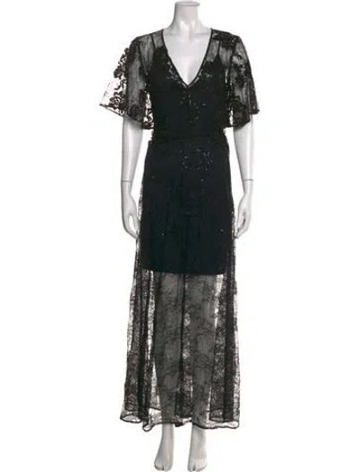 Pre-owned Maje Lace Pattern Long Dress In Black