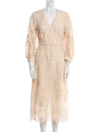 Pre-owned Maje Lace Pattern Long Dress In Neutral