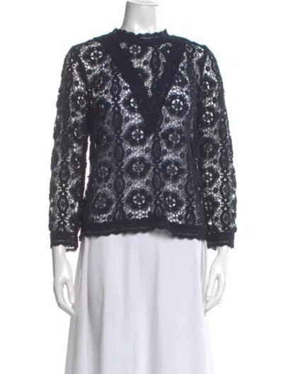 Pre-owned Maje Lace Pattern Long Sleeve Blouse In Blue