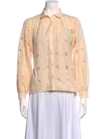 Pre-owned Maje Lace Pattern Long Sleeve Blouse In Neutrals