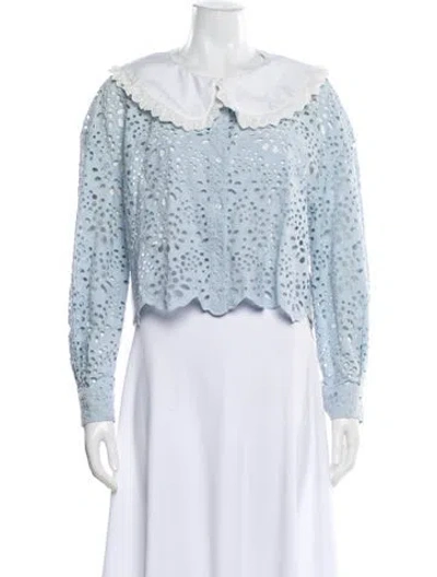 Pre-owned Maje Lace Pattern Long Sleeve Blouse In White