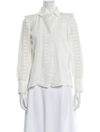 Pre-owned Maje Lace Pattern Long Sleeve Blouse In White