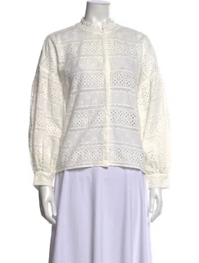 Pre-owned Maje Lace Pattern Long Sleeve Blouse In White