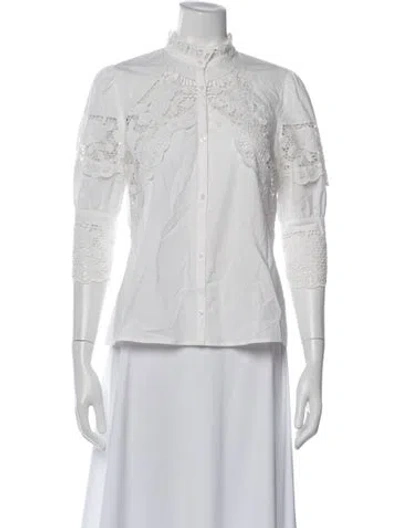 Pre-owned Maje Lace Pattern Long Sleeve Blouse In White