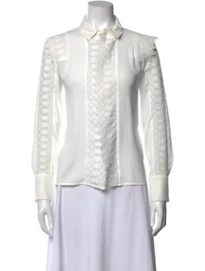 Pre-owned Maje Lace Pattern Long Sleeve Blouse In White