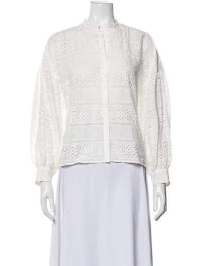 Pre-owned Maje Lace Pattern Long Sleeve Blouse In White