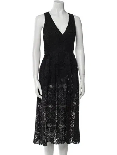 Pre-owned Maje Lace Pattern Midi Length Dress In Black