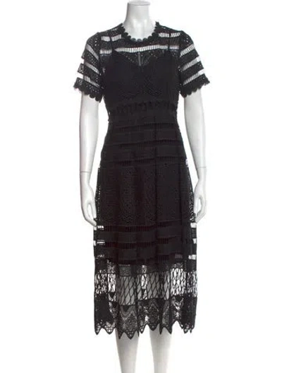 Pre-owned Maje Lace Pattern Midi Length Dress In Black