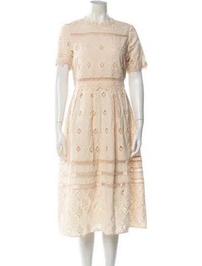 Pre-owned Maje Lace Pattern Midi Length Dress In Neutral