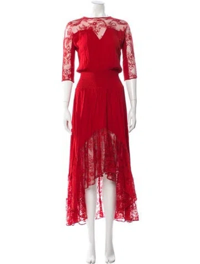 Pre-owned Maje Lace Pattern Midi Length Dress In Red