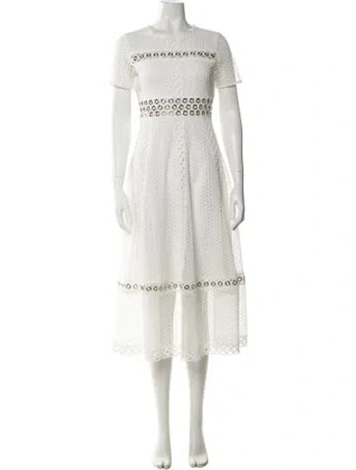 Pre-owned Maje Lace Pattern Midi Length Dress In White