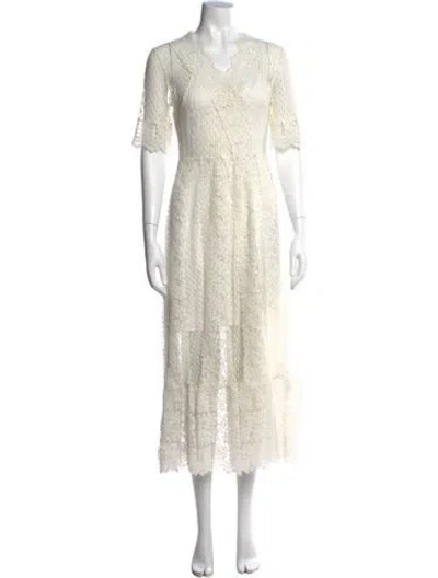 Pre-owned Maje Lace Pattern Midi Length Dress In White