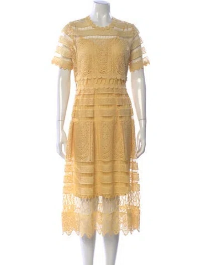 Pre-owned Maje Lace Pattern Midi Length Dress In Yellow
