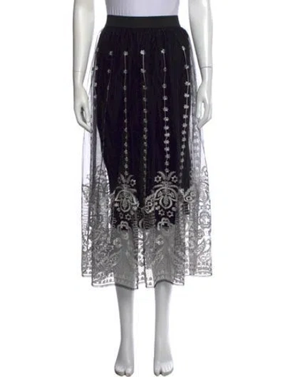 Pre-owned Maje Lace Pattern Midi Length Skirt W/ Tags In Black
