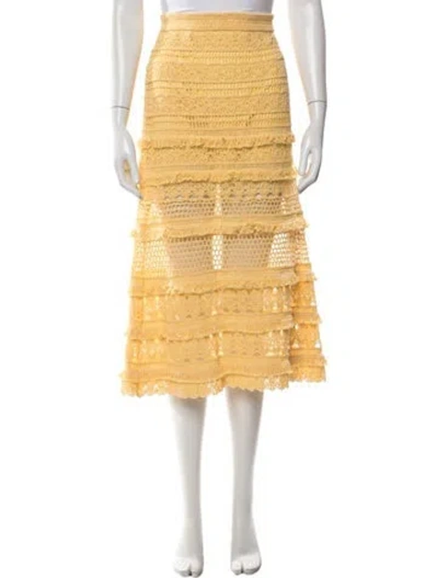 Pre-owned Maje Lace Pattern Midi Length Skirt In Yellow