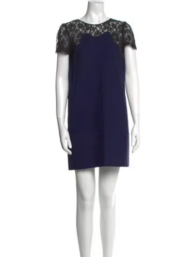 Pre-owned Maje Lace Pattern Mini Dress In Blue