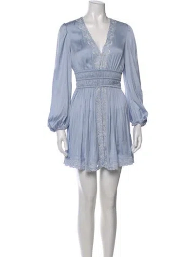 Pre-owned Maje Lace Pattern Mini Dress In Blue