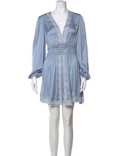 Pre-owned Maje Lace Pattern Mini Dress In Blue