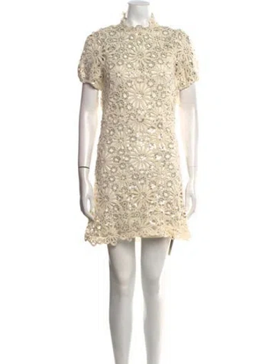 Pre-owned Maje Lace Pattern Mini Dress In Neutral