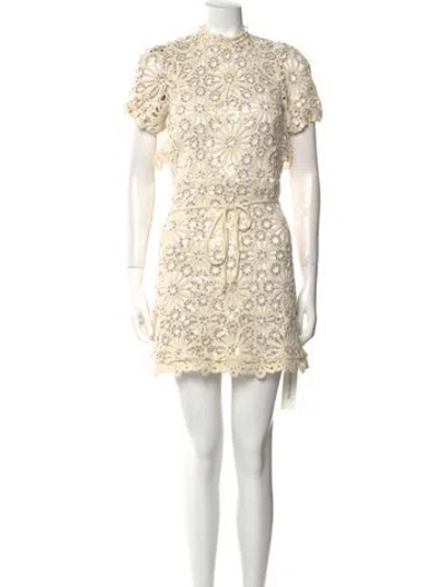 Pre-owned Maje Lace Pattern Mini Dress In Neutral