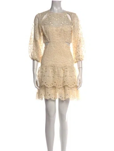Pre-owned Maje Lace Pattern Mini Dress In Neutral