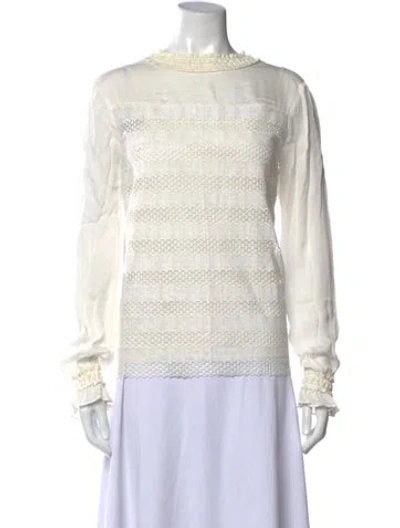 Pre-owned Maje Lace Pattern Mock Neck Blouse In Neutral