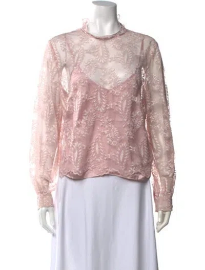 Pre-owned Maje Lace Pattern Mock Neck Blouse In Pink