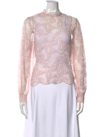 Pre-owned Maje Lace Pattern Mock Neck Blouse In Pink