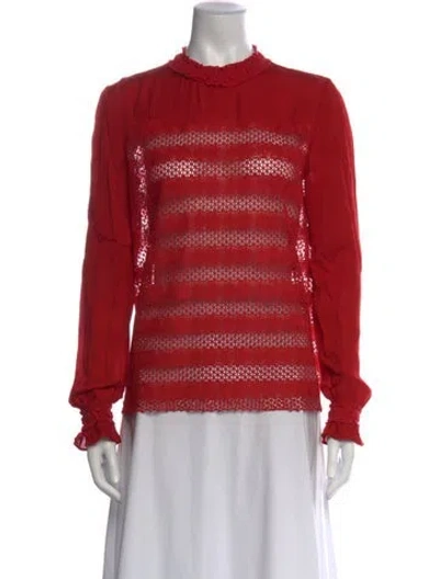 Pre-owned Maje Lace Pattern Mock Neck Blouse In Red
