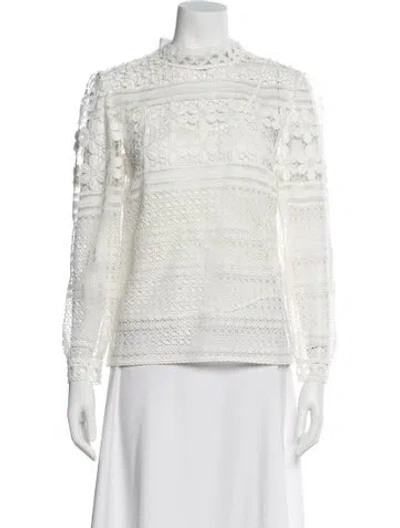 Pre-owned Maje Lace Pattern Mock Neck Blouse In White