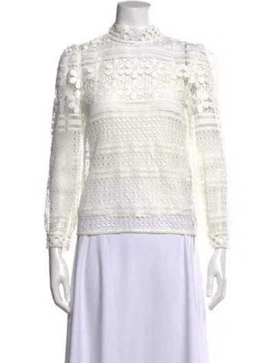 Pre-owned Maje Lace Pattern Mock Neck Blouse In White