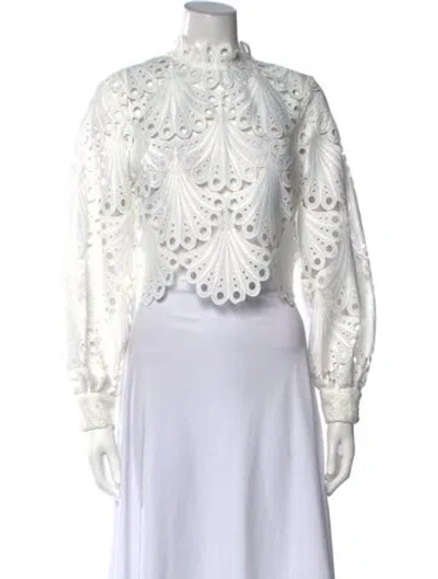 Pre-owned Maje Lace Pattern Mock Neck Blouse In White