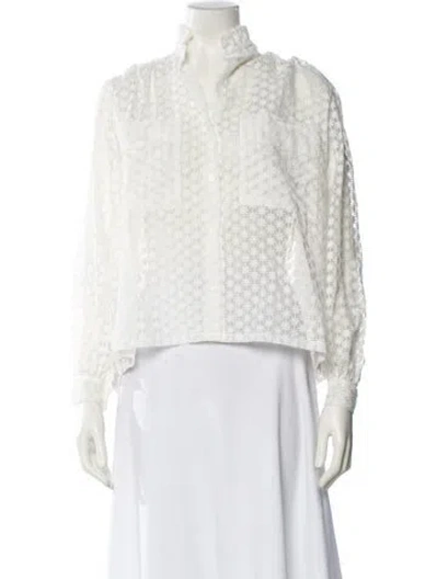 Pre-owned Maje Lace Pattern Mock Neck Crop Top In Neutral