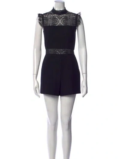 Pre-owned Maje Lace Pattern Mock Neck Romper In Black