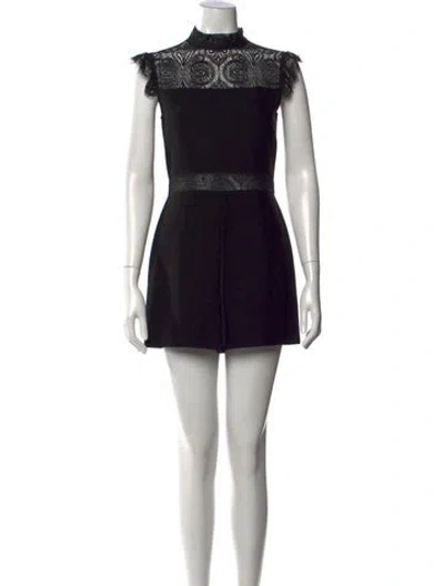 Pre-owned Maje Lace Pattern Mock Neck Romper In Black