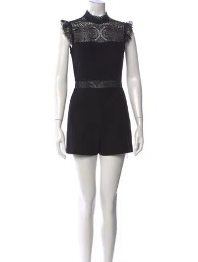 Pre-owned Maje Lace Pattern Mock Neck Romper In Black