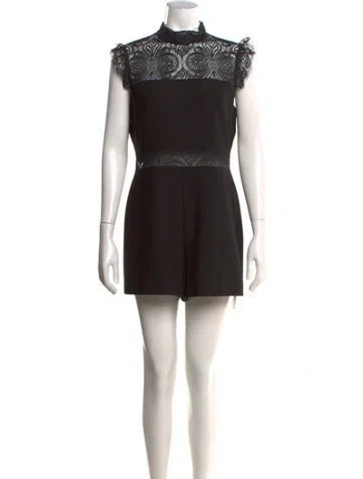 Pre-owned Maje Lace Pattern Mock Neck Romper In Black