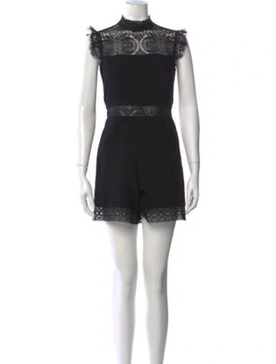 Pre-owned Maje Lace Pattern Mock Neck Romper In Black