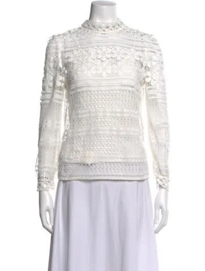 Pre-owned Maje Lace Pattern Mock Neck Top In White
