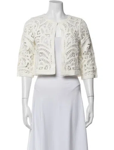 Pre-owned Maje Lace Pattern Open Front Sweater In White