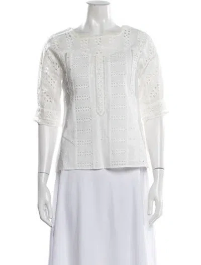 Pre-owned Maje Lace Pattern Square Neckline Blouse In White