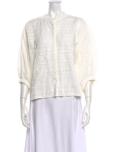 Pre-owned Maje Lace Pattern Three-quarter Sleeve Blouse In White