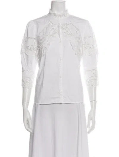Pre-owned Maje Lace Pattern Three-quarter Sleeve Blouse In White